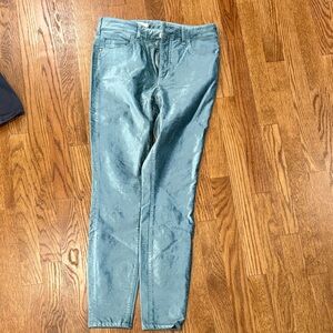 Pilcro and the Letterpress High-Rise Skinny Jeans in Metallic Teal